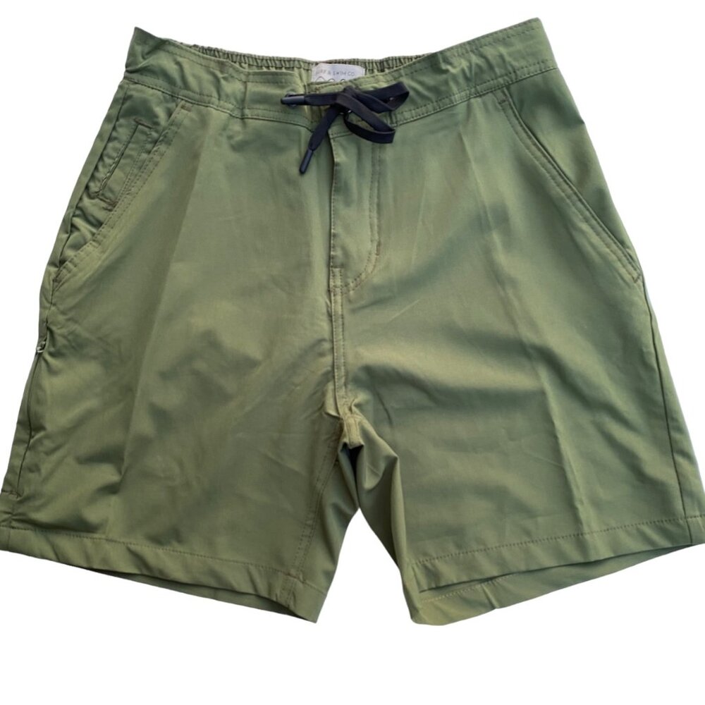 Trunks Surf & Swim Co Mens Multi Purpose Short 6.5 in Sz S Army Green Jacquard